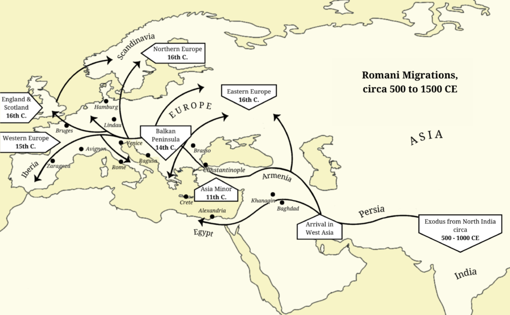 Map of romani migration (gypsy)