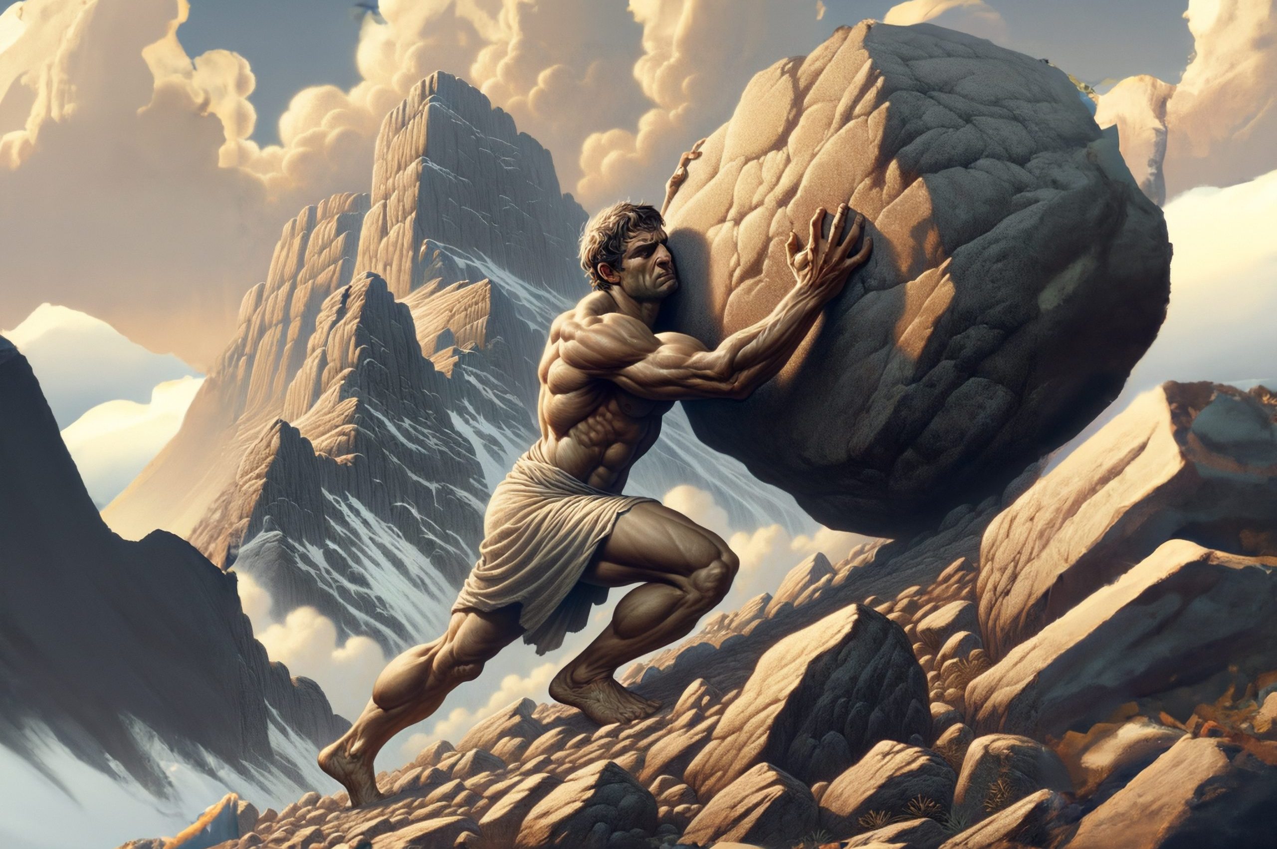 Illustration,Of,The,Myth,Of,Sisyphus,In,A,Realistic,Style