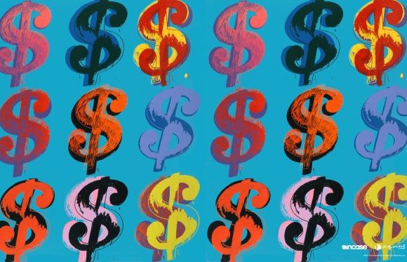 Dollar sign colourful print by Andy Warhol