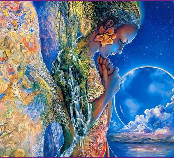 Blue painting of a woman as Mother Earth