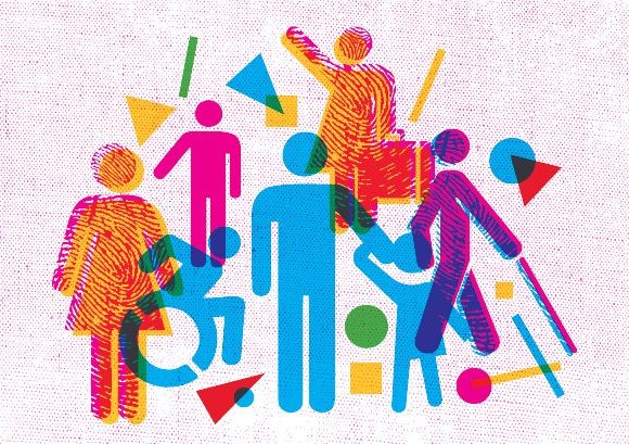 Colourful graphic image of people representing minority groups