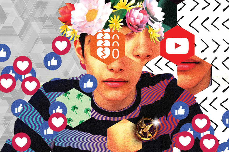 Illustration of a young person and social media icons