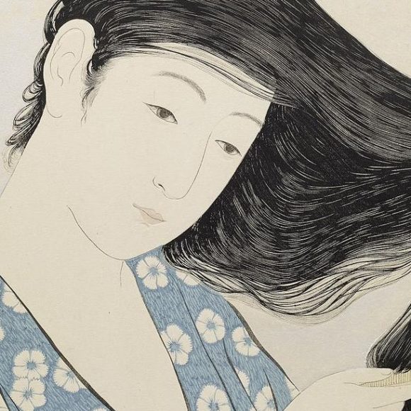 Japanese art - woman brushing her hair