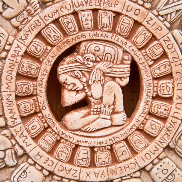 Fragment,Of,The,Mayan,Symbolic,Sun,Carved,On,The,Stone