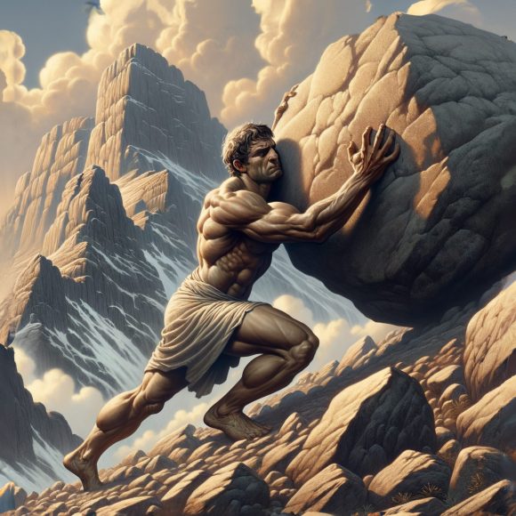 Illustration,Of,The,Myth,Of,Sisyphus,In,A,Realistic,Style